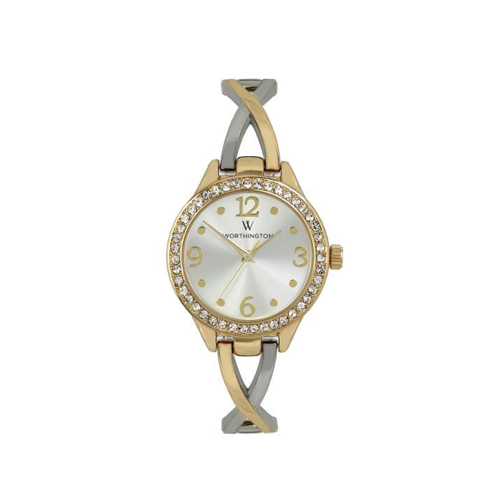 Worthington Ladies Two Tone Crystal Accent Bangle Watches