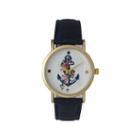 Olivia Pratt Womens Floral Anchor Dial Navy Leather Watch 15004
