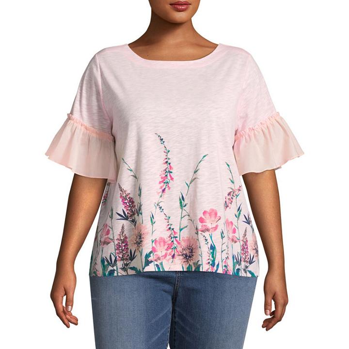 St. John's Bay Short Sleeve Boatneck Tee With Mini Ruffle-plus