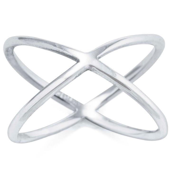 Silver Treasures Sterling Silver Womens Crossover Ring