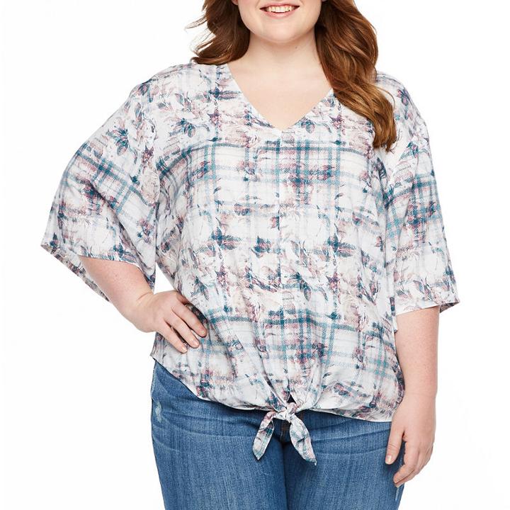 Boutique + 3/4 Sleeve V Neck Knit Blouse - Plus