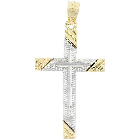Womens 14k Two-tone Gold Cross Pendant