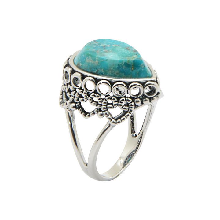 Silver Elements By Barse Womens Lab Created Turquoise Blue Sterling Silver Cocktail Ring