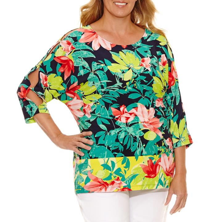 Lark Lane Braziliant 3/4 Sleeve Scoop Neck T-shirt-plus