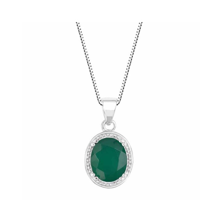 Green Onyx Sterling Silver Oval Shaped Pendant Necklace