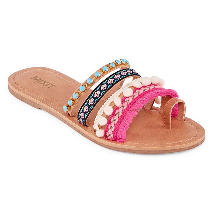 Mixit Pom Womens Slide Sandals
