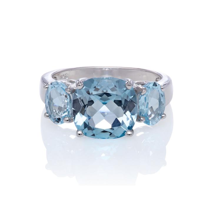 Genuine Sky Blue Topaz Sterling Silver 3 Stone Ring