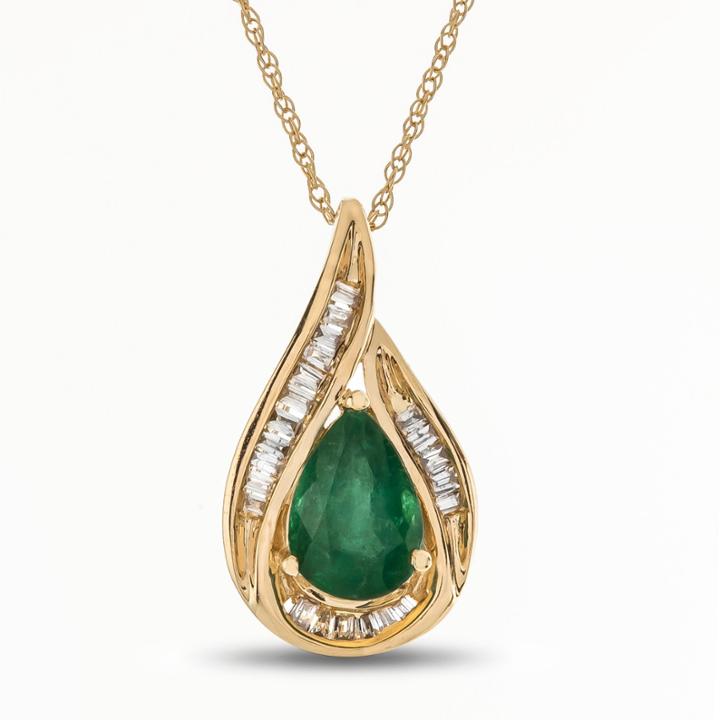 Womens 1/10 Ct. T.w. Green Emerald 14k Gold Pendant Necklace