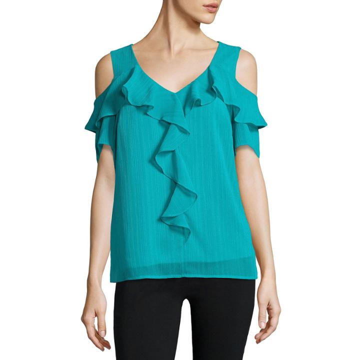 Alyx Ruffle Front Cold Shoulder Top