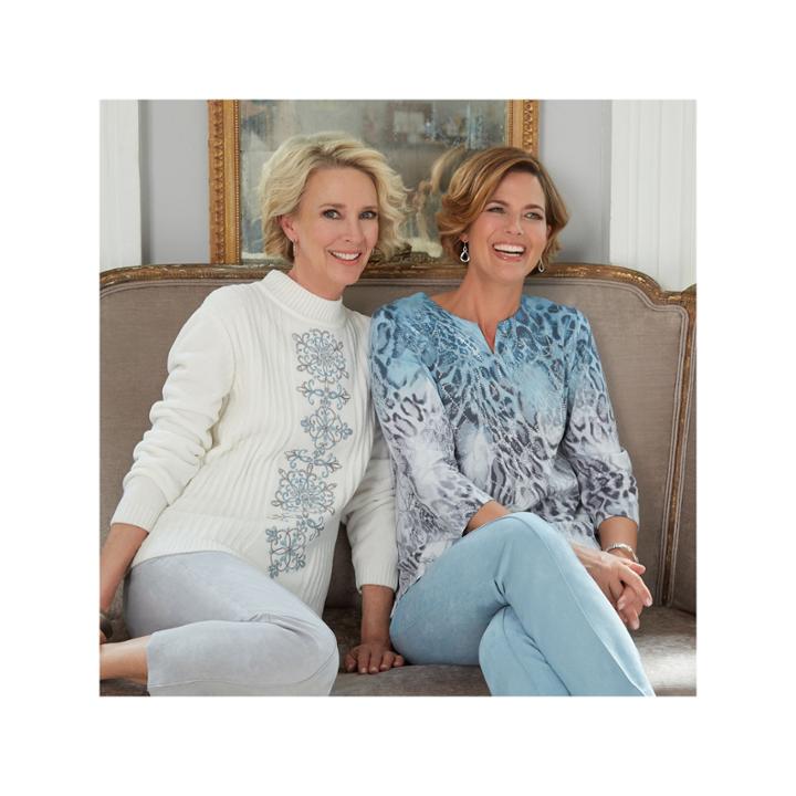 Alfred Dunner Northern Lights 3/4 Sleeve Crew Neck Pullover Sweater
