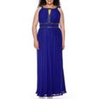 Melrose Sleeveless Embellished Satin Halter Gown - Plus
