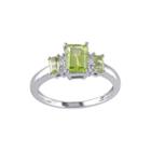 Genuine Peridot And Diamond-accent 3-stone Ring