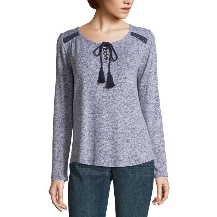 St. John's Bay Long Sleeve V Neck T-shirt-womens Petites