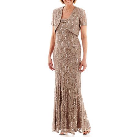 R & M Richards Sequined Lace Maxi Dress With Short-sleeve Bolero Jacket - Petite