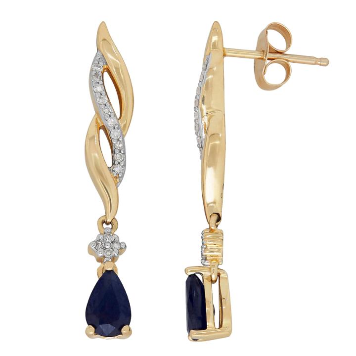 Diamond Accent Blue Sapphire 10k Gold Drop Earrings