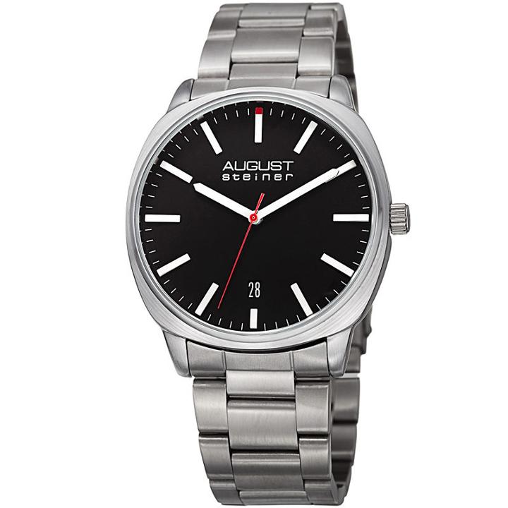 August Steiner Mens Silver Tone Strap Watch-as-8237ssb
