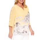 Alfred Dunner Seas The Day 3/4 Sleeve Split Crew Neck Woven Blouse-plus