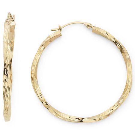 Diamond-cut Round Twist Hoop Earrings 10k Gold