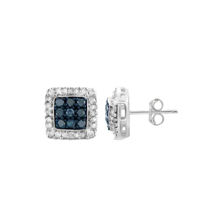 1/3 Ct. T.w. White & Color-enhanced Blue Diamond Sterling Silver Earrings