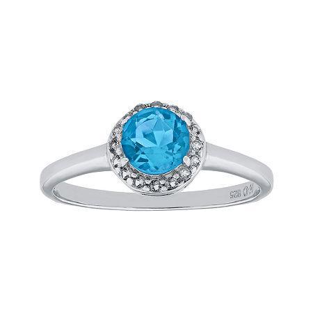 Faceted Genuine Blue & White Topaz Sterling Silver Ring