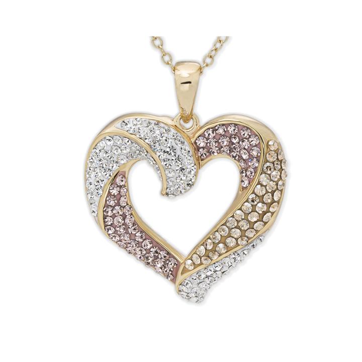 Multicolor Crystal 14k Gold Over Silver Heart Pendant Necklace