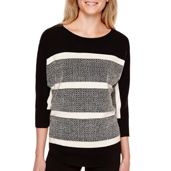 A.n.a 3/4-sleeve Striped Textured Sweater