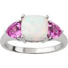 Womens Opal White Sterling Silver 3-stone Ring