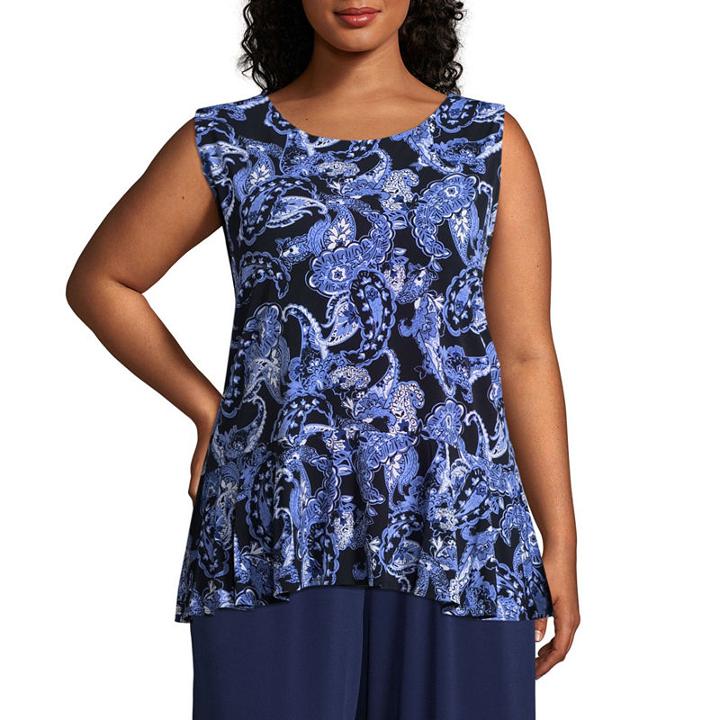 Liz Claiborne Sleeveless Flounce Shell- Plus