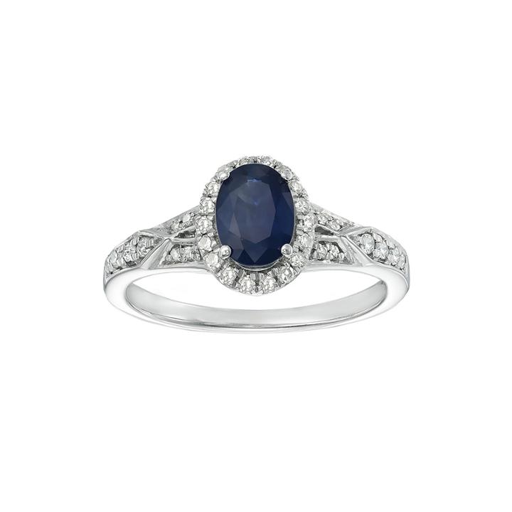Genuine Blue Sapphire And 1/5 Ct. T.w. Diamond Sterling Silver Oval Ring