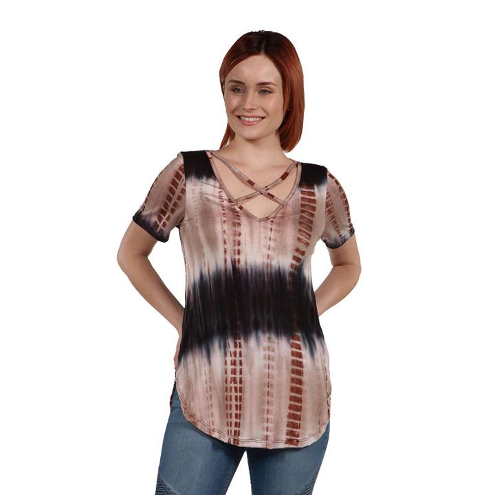 24seven Comfort Apparel Clementina Brown And Blue Tie Dye Tunic Top