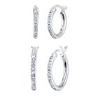2 Pair White Crystal Sterling Silver Earring Sets