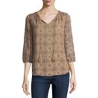 St. John's Bay 3/4 Sleeve Crew Neck Knit Floral Blouse-petites