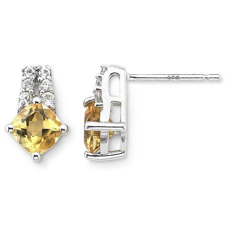Sterling Silver Genuine Citrine & Lab-created White Sapphire Earrings