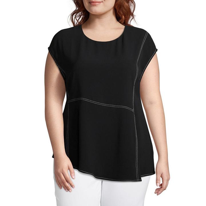 Worthington Cap Sleeve Stitch Asymmetrical Blouse - Plus