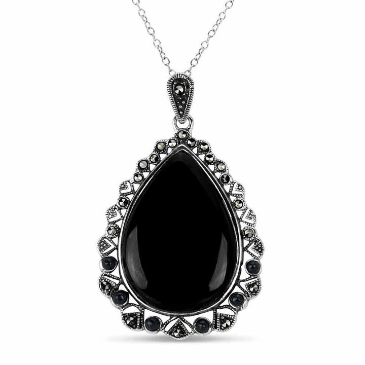 Swarovski Womens Genuine Black Marcasite Pear Pendant Necklace