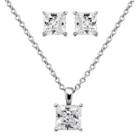 Diamonart Cubic Zirconia Sterling Silver Princess-cut Earring And Pendant Necklace Set