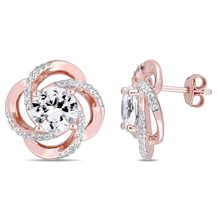 Genuine White Topaz 18k Rose Gold Over Silver 17.4mm Stud Earrings