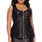 Bisou Bisou Sleeveless Zip-up Pleather Peplum Top - Plus