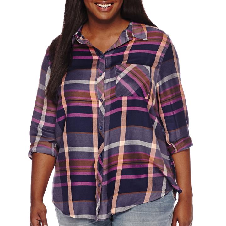 Arizona Long-sleeve Boyfriend Plaid Shirt - Plus