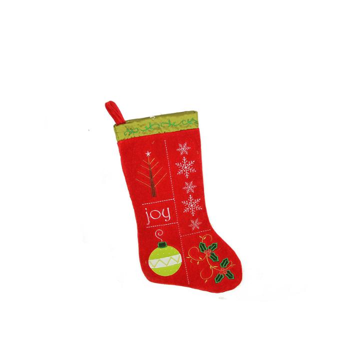 19 Traditional Joy Red And Green Embroidered Cuffless Christmas Stocking