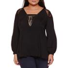 Bisou Bisou Long Sleeve Square Neck Woven Blouse-plus