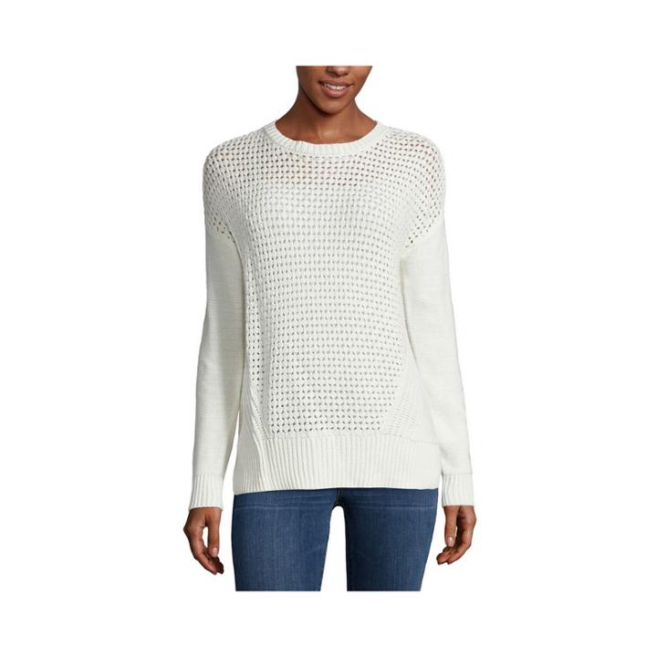 Stylus&trade; Long-sleeve Pointelle Textured Sweater - Petite