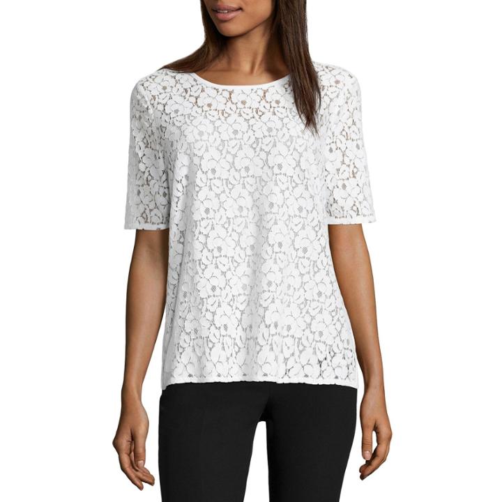 City Streets Elbow Sleeve Lace Front T-shirt
