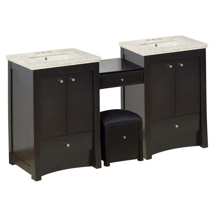 84.75-in. W Floor Mount Distressed Antique Walnutvanity Set For 3h4-in. Drilling Beige Top Biscuitum Sink