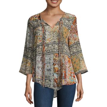One World Apparel 3/4 Sleeve Solid Peasant Top