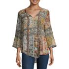 One World Apparel 3/4 Sleeve Solid Peasant Top