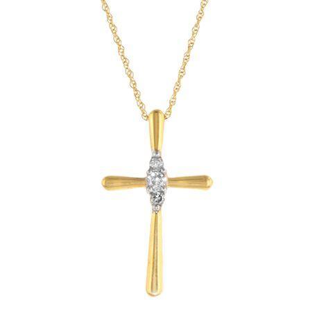 1/10 Ct. T.w. Diamond 10k Yellow Gold Cross Pendant Necklace