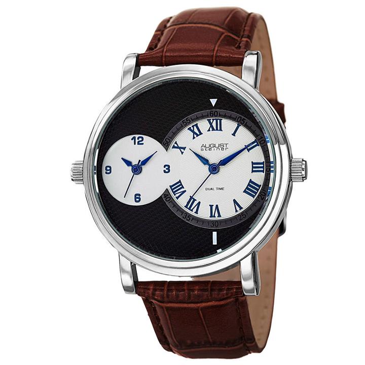 August Steiner Mens Brown Strap Watch-as-8146ssbr