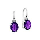 Genuine Amethyst And Diamond-accent 14k White Gold Dangle Earrings