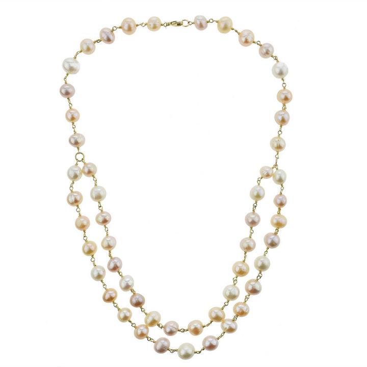 Pink Pearl 14k Gold Beaded Necklace